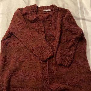 mesh+lace Burnt Orange Sweater with front pockets